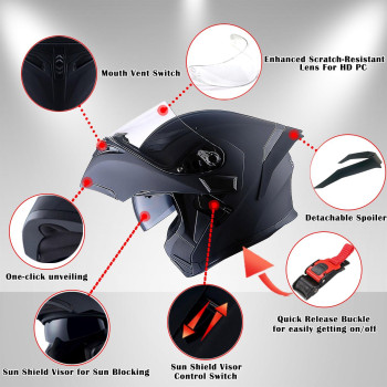 1Storm Motorcycle Modular Full Face Helmet Bike Flip Up Dual Visor Sun Shield Hb89 Matt Black