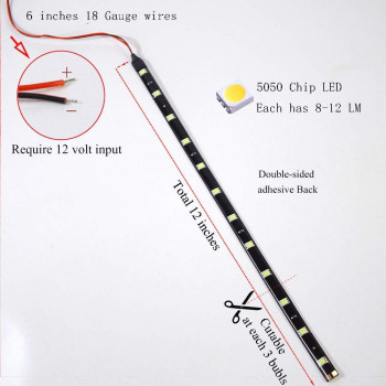 Hyada Dc 12V Waterproof 1Ft 12 Led Strip Underbody Light With 6 Inches Wires For Motor White Pack Of 6