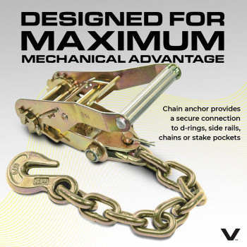 Vulcan Car Tie Down With Chain Anchors Lasso Style 2 Inch X 96 Inch 4 Pack Classic Yellow 3 300 Pound Safe Working Loa