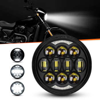 Dot Approved 80W 534 575 Round Led Projection Headlight Compatible With Dyna Street Bob Super Wide Glide Low Rider Night