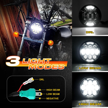 Dot Approved 80W 534 575 Round Led Projection Headlight Compatible With Dyna Street Bob Super Wide Glide Low Rider Night