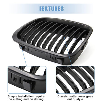 Uxcell Matte Black Front Upper Kidney Grille Grill For Bmw 3 Series E46 320I 328I 330I 323I 325I 4 Door Sedan 19982001 2Pcs