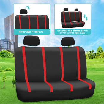 Fh Group Car Seat Covers Unique Flat Cloth Full Set Automotive Seat Covers Front Set And Rear Solid Bench Red Black Seat Covers