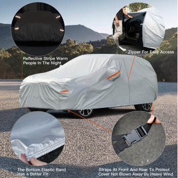 Kayme 6 Layers Suv Car Cover Waterproof All Weather For Automobiles Outdoor Full Size Cover Rain Sun Uv Protection With Zipper