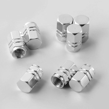 Eboot 8 Pieces Tire Stem Valve Caps Wheel Valve Covers Car Dustproof Tire Cap Hexagon Shape Silver