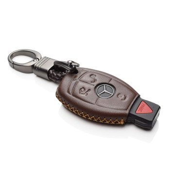 Vitodeco Leather Keyless Entry Remote Control Smart Key Case Cover With A Key Chain Compatible For Mercedes Benz Brown