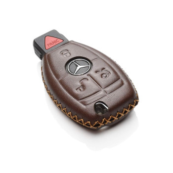 Vitodeco Leather Keyless Entry Remote Control Smart Key Case Cover With A Key Chain Compatible For Mercedes Benz Brown