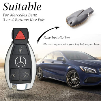 Vitodeco Leather Keyless Entry Remote Control Smart Key Case Cover With A Key Chain Compatible For Mercedes Benz Brown