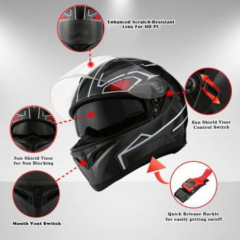 1Storm Motorcycle Street Bike Dual Visorsun Visor Full Face Helmet Mechanic Matt Black Size Medium 5556 Cm 217220 Inch