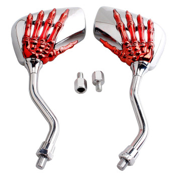 Pairs Of Distinctive Skull Skeleton Hand 8Mm 10Mm Rearview Side Mirror For Motorcycle Scooter Moped Bike Standard Bike Red