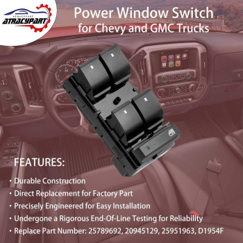 Window Switch Driver Side Master Power Switch Compatible With 20072013 Chevy Silverado Traverse Hhr Gmc Sierra Yukon Repla