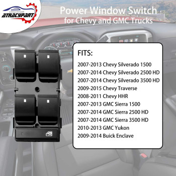 Window Switch Driver Side Master Power Switch Compatible With 20072013 Chevy Silverado Traverse Hhr Gmc Sierra Yukon Repla