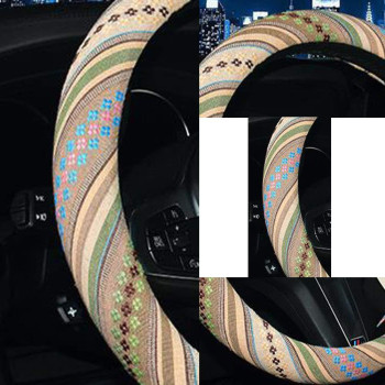 Shiawasena Car Steering Wheel Cover Coarse Flax Cloth Ethnic Style Universal 15 Inch Fit Antislip Sweatabsorbent G