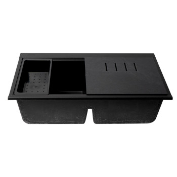 ALFI brand AB3418DBUM-BLA Black 33 Granite Composite Workstation Step Rim Double Bowl Undermount Sink with Accessories