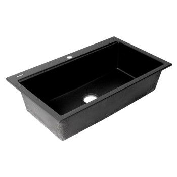 ALFI brand AB3418SBDI-BLA Black 33 Granite Composite Workstation Step Rim Single Bowl Drop In Sink with Accessories