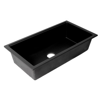 ALFI brand AB3418SBUM-BLA Black 33 Granite Composite Workstation Step Rim Single Bowl Undermount Sink with Accessories