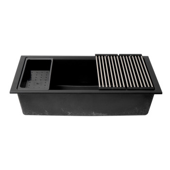 ALFI brand AB3418SBUM-BLA Black 33 Granite Composite Workstation Step Rim Single Bowl Undermount Sink with Accessories