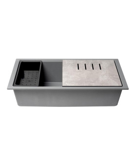 ALFI brand AB3418SBUM-T Titanium 33 Granite Composite Workstation Step Rim Single Bowl Undermount Sink with Accessories