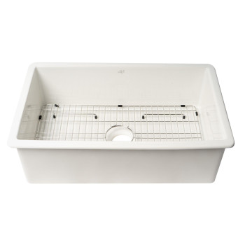 ALFI brand ABF3219SUD-W White 32 x 19 Single Bowl Fireclay Undermount / Drop In Fireclay Kitchen Sink