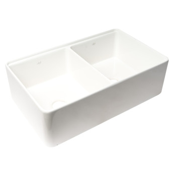 ALFI brand ABFS3320D-W White 33 x 20 Workstation Double Bowl Step Rim Fireclay Farm Sink with Accessories