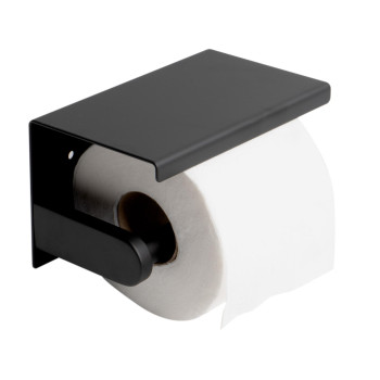 ALFI brand ABTPC66-BLA Black Matte Stainless Steel Toilet Paper Holder with Shelf