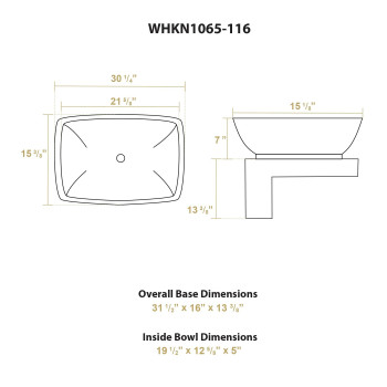 Isabella Collection Rectangular Above Mount Basin with Overflow, Center drain and Matching Wall Mount Counter Top