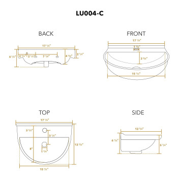 Isabella Collection Small U-Shaped Wall Mount Basin with Chrome Overflow and Rear Center Drain