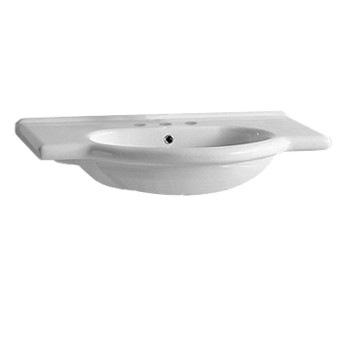 Isabella Collection Wall Mount/Semi Recessed Large Vanity Bath Basin with Widespread Hole Faucet Drilling Integrated Oval Basin and Chrome Overflow