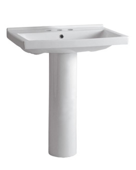 Isabella Collection Tubular Pedestal Sink with Rectagular Basin, Chrome Overflow and Widespread Faucet Drilling