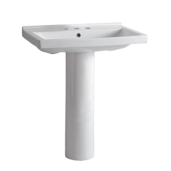 Isabella Collection Tubular Pedestal Sink with Rectagular Basin, Chrome Overflow and Widespread Faucet Drilling