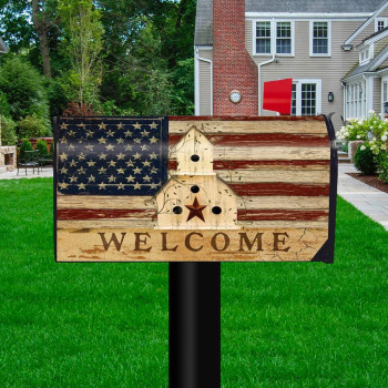 Briarwood Lane Americana Welcome Primitive Mailbox Cover Patriotic Birdhouse