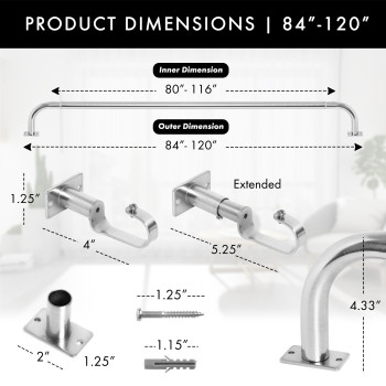 Meriville 1Inch Diameter Wrap Around Blackout Curtain Rod 84Inch To 120Inch Satin Nickel Finish