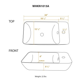 Isabella Collection Rectangular Above Mount Basin with Integrated Rectangular Bowl and a Center Drain