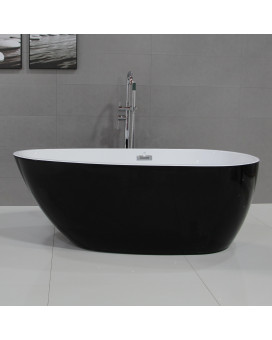 ALFI brand AB8862 59 inch Black & White Oval Acrylic Free Standing Soaking Bathtub