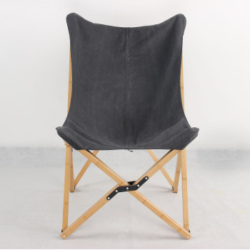 Canvas And Bamboo Butterfly Chair Black 2 Piece Set