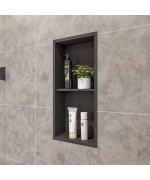 ALFI brand 12 x 24 Black Matte Stainless Steel Vertical Double Shelf Bath Shower Niche