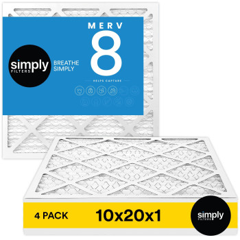 Simply Filters 10X20X1 Merv 8 Mpr 600 Air Filter 4 Pack Actual Size 975X1975X075 Hvac Ac Furnace Replacement R