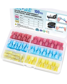 Ticonn 100 Pcs Nylon Spade Quick Disconnect Connectors Kit Electrical Insulated Terminals Male And Female Spade Wire Crimp Ter