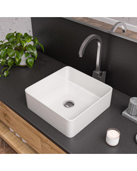 ALFI brand ABC903-W White 16 Modern Square Above Mount Ceramic Sink