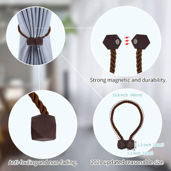 Hion Magnetic Curtain Tiebacks Dark Brown 2Pcs Curtain Tiebacks Buckles Holdbacks Holders Hooks Clip For Home Bedroom Office De