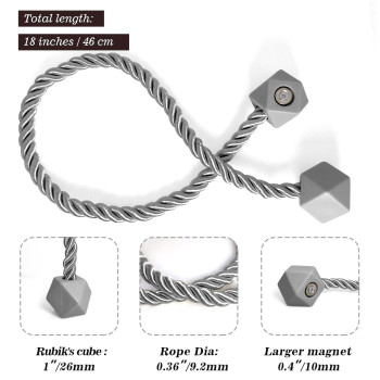 Hion Magnetic Curtain Tiebacks Grey 2Pcs Curtain Tiebacks Buckles Holdbacks Holders Hooks Clip For Home Bedroom Office Decorati