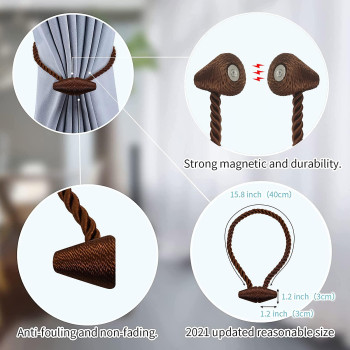 Hion Magnetic Curtain Tiebacks Dark Brown 2Pcs Curtain Tiebacks Buckles Holdbacks Holders Hooks Clip For Home Bedroom Office De