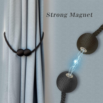 Hion Magnetic Curtain Tiebacks Dark Brown 2Pcs Curtain Tiebacks Buckles Holdbacks Holders Hooks Clip For Home Bedroom Office De