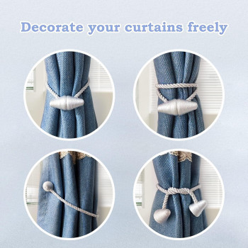 Hion Magnetic Curtain Tiebacks Gray Blue 2Pcs Curtain Tiebacks Buckles Holdbacks Holders Hooks Clip For Home Bedroom Office Dec