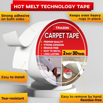 Trazon Carpet Tape Double Sided Rug Tape Grippers For Hardwood Floors And Area Rugs Carpet Binding Tape Strong Adhesive And