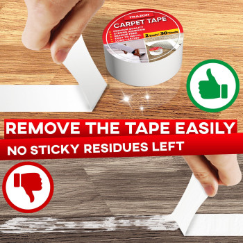 Trazon Carpet Tape Double Sided Rug Tape Grippers For Hardwood Floors And Area Rugs Carpet Binding Tape Strong Adhesive And