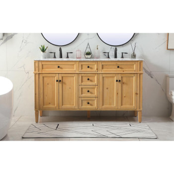 60 Inch Double Bathroom Vanity In Natural Wood