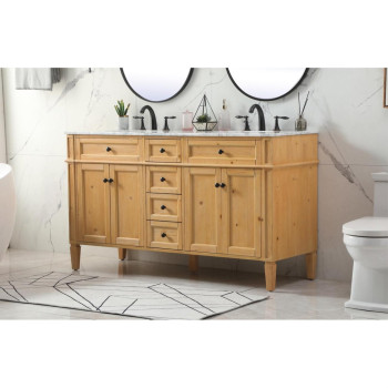 60 Inch Double Bathroom Vanity In Natural Wood