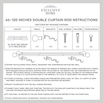 Exclusive Home Topper Double Curtain Rod And Finial Set Matte White Adjustable 3672