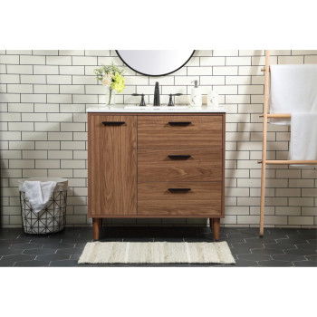 36 Inch Single Bathroom Vanity In Walnut Brown